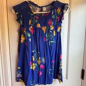 Old Navy Blue Floral Smocked Summer Top